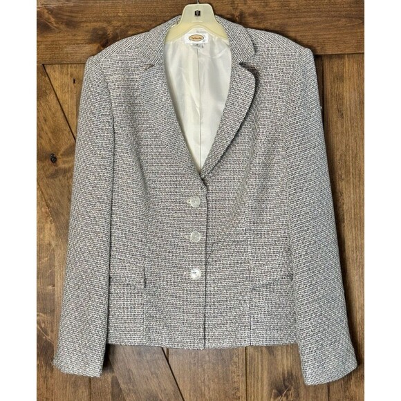 Talbots Grey Silver Tweed Metallic‎ Textured Blazer Jacket Size 12 Three Button - Picture 1 of 6